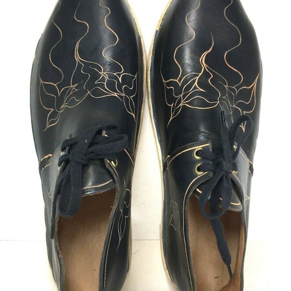 Men\'s Blue Tooled Leather Wooden Insole/Outsole HAND MADE Shoes. NOVELTY Shoes main image 5